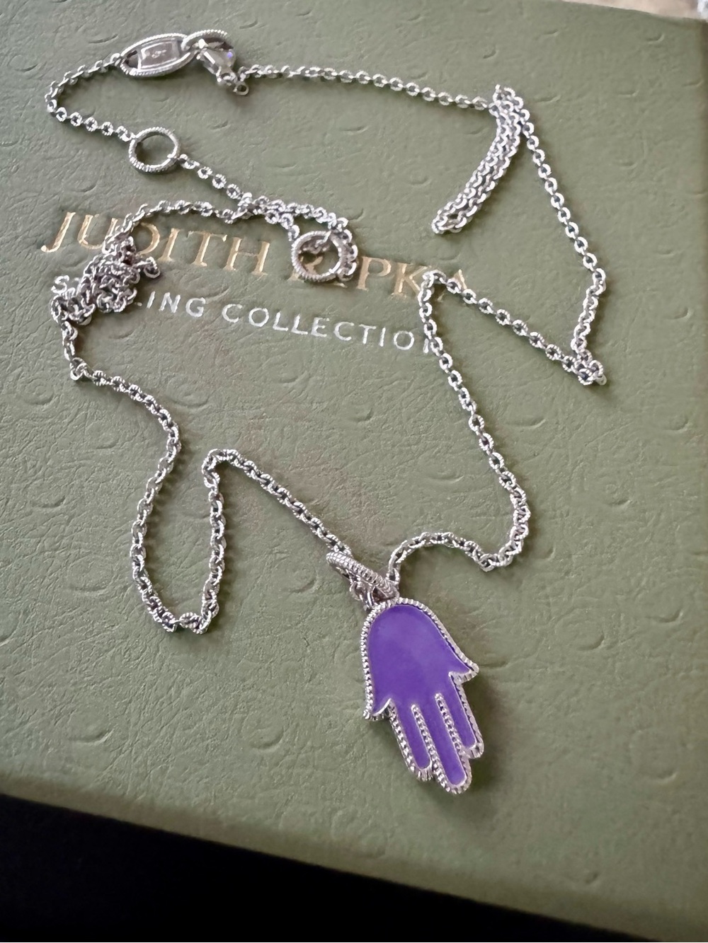 Judith Ripka Lavender Enamel Hamsa Pendant Necklace 20 “
